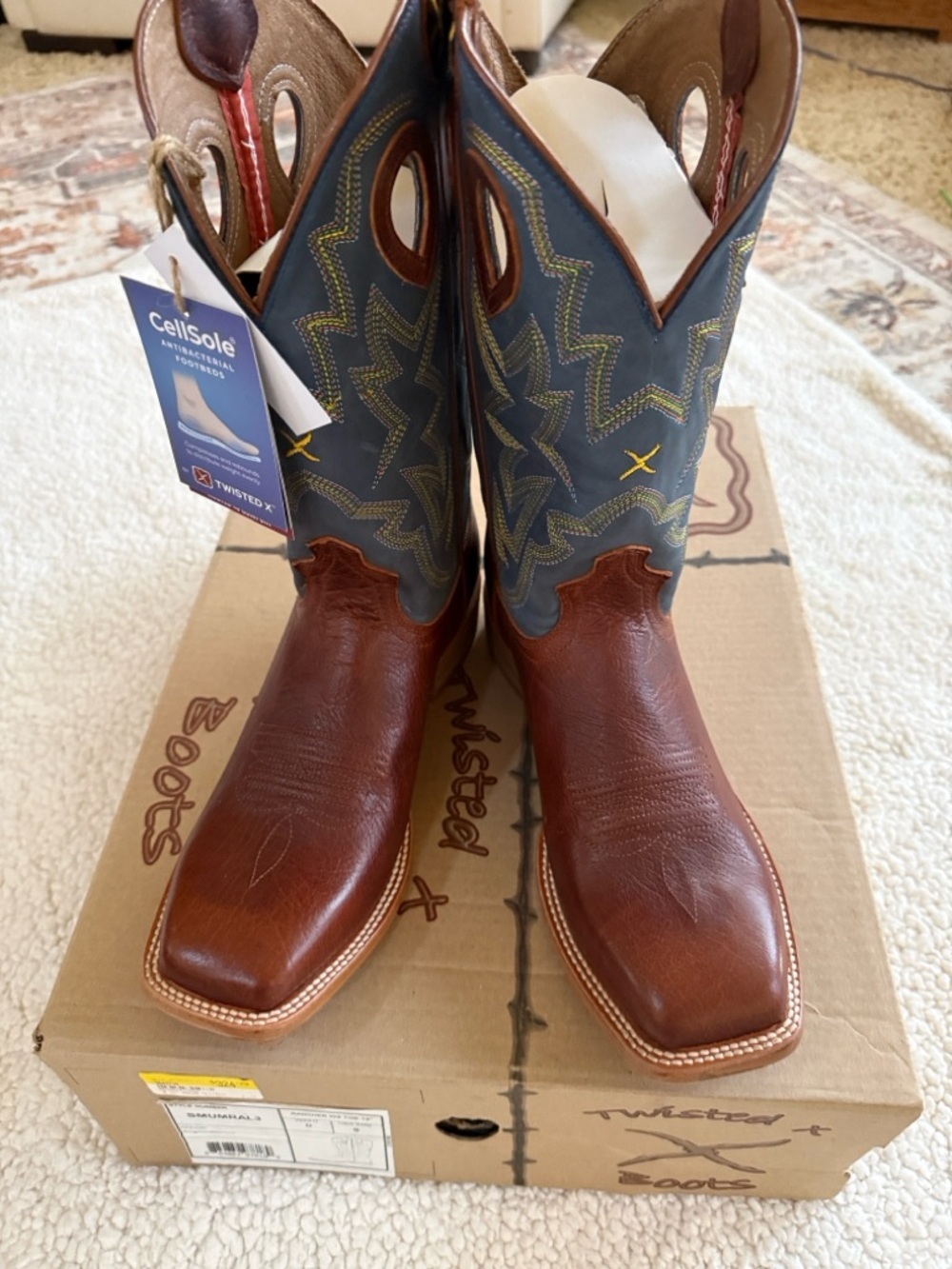 Twisted X Men’s Brown Leather Boots with Blue Shaft Size 10.5 D
